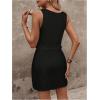 image:imageWomens Waffle Knit Belted Tank A Line High Waisted Dresses Square Neck Sleeveless Summer Short DressPure Black
