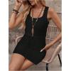 image:imageWomens Waffle Knit Belted Tank A Line High Waisted Dresses Square Neck Sleeveless Summer Short DressPure Black