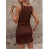 image:imageWomens Waffle Knit Belted Tank A Line High Waisted Dresses Square Neck Sleeveless Summer Short DressPure Brown