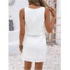image:imageWomens Waffle Knit Belted Tank A Line High Waisted Dresses Square Neck Sleeveless Summer Short DressPure White