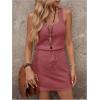 image:imageWomens Waffle Knit Belted Tank A Line High Waisted Dresses Square Neck Sleeveless Summer Short DressRed Violet