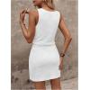 image:imageWomens Waffle Knit Belted Tank A Line High Waisted Dresses Square Neck Sleeveless Summer Short DressSolid White
