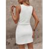 image:imageWomens Waffle Knit Belted Tank A Line High Waisted Dresses Square Neck Sleeveless Summer Short DressWhite