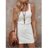 image:imageWomens Waffle Knit Belted Tank A Line High Waisted Dresses Square Neck Sleeveless Summer Short DressWhite