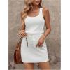 image:imageWomens Waffle Knit Belted Tank A Line High Waisted Dresses Square Neck Sleeveless Summer Short DressWhite