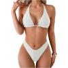 image:image2 Piece Bikini Sets Triangle Halter Top High Cut Brazilian Bottom Swimsuit Summer Beach SwimwearApricot Beige