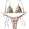 image:imageWomens 2 Piece Bikini Fruits Plaid Graphic Tie Back Bras and Bow Knot Side Thongs Beach OutfitsMulticolor