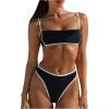image:imageWomens 2 Piece Bikini Set Spliced Striped Tie Back Bikini Tops and High Waisted Bottoms BeachwearBlack and White