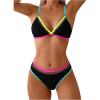 image:imageWomens 2 Piece Bikini Sets Color Block Triangle Bikini Top Brazilian Bottom Swimsuit SwimwearBlack