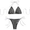 image:imageWomens 2 Piece Bikini Sets Halter Tie Side Triangle Swimsuit Striped Bathing SuitBlack and White