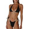 image:imageWomens 2 Piece Bikini Sets Ring Linked Metal Decor Bathing Suit String Triangle Cheeky SwimsuitBlack