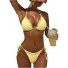 image:imageWomens 2 Piece Bikini Sets Textured Beaded Halter Bras and Tie Side Thongs Summer Beachwear SwimwearYellow