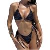 image:imageWomens 2 Piece Cheeky Bikini Set Sparkly Sequin Beaded Triangle Bathing Suit String Thong SwimsuitBlack