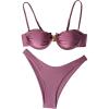 image:imageWomens 2 Piece Cheeky Bikini Sets Metal Decor Underwire Bra High Cut Thong Swimsuit SwimwearDusty Pink