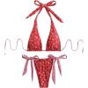 image:imageWomens 2 Piece Floral Plaid Swimsuit Halter Triangle Bathing Suit Bowknot Tie Side Bikini SetsRed