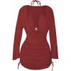 image:imageWomens 3 Piece Bikini Sets Halter Neck Bras and Panties with V Neck Long Sleeve Cover UpsRed