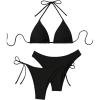 image:imageWomens 3 Piece Bikini Sets Tie Back Halter Bras and High Waisted Panties Summer SwimwearBlack