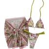 image:imageWomens 3 Piece Floral Bikini Sets Halter Bras and Thongs with Tie Front Skirts Summer BeachwearMulticolor