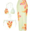 image:imageWomens 3 Piece Floral Swimsuit Halter Triangle String Bikini with Bodycon Beach Skirts Cover UpLight Pure Yellow