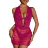 image:imageWomens Draped Halter Sheer Mesh Beach Dresses Backless Sleeveless Mini Swimsuit Cover Up BeachwearRed Violet