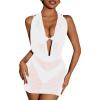 image:imageWomens Draped Halter Sheer Mesh Beach Dresses Backless Sleeveless Mini Swimsuit Cover Up BeachwearWhite