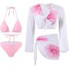 image:imageWomens Floral Boho Bikini Set 4 Piece Halter Triangle Cheeky Swimsuit with Cover Up OutfitPink