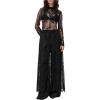 image:imageWomens Goth Floral Lace Sheer Dress Elegant Ruffle Long Sleeve Mock Neck Maxi DressesBlack
