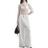 image:imageWomens Goth Floral Lace Sheer Dress Elegant Ruffle Long Sleeve Mock Neck Maxi DressesWhite