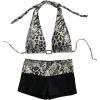 image:imageWomens Leopard Print Cheeky Bikini Sets Ring Linked Triangle Top with Color Block Shorts SwimsuitsBlack Multicolor