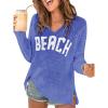 image:imageWomens Letter V Neck Beach Sweaters Long Sleeve Split Crochet Tops Knit Pullovers Cover UpRoyal Blue