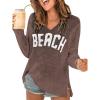 image:imageWomens Letter V Neck Beach Sweaters Long Sleeve Split Crochet Tops Knit Pullovers Cover UpRust Brown