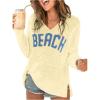image:imageWomens Letter V Neck Beach Sweaters Long Sleeve Split Crochet Tops Knit Pullovers Cover UpYellow