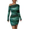 image:imageWomens Off Shoulder Ombre Tie Dye Bodycon Dress Long Sleeve Slim Fit Pencil Mini DressesGreen