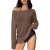 image:imageWomens Off Shoulder Swimsuit Coverup See Through Long Sleeve Bathing Suit Cover Up BeachwearBrown