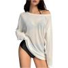 image:imageWomens Off Shoulder Swimsuit Coverup See Through Long Sleeve Bathing Suit Cover Up BeachwearWhite