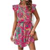 image:imageWomens Paisley Floral Ruffle Cap Sleeve Boho Dress Crew Neck Tie Back Vacation Summer DressesPink