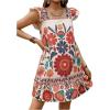 image:imageWomens Tropical Floral Ruffle A Line Short Dress Sleeveless Square Neck Vacation Summer DressesMulticolor