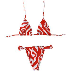image:imageWomens 2 Piece Bikini Sets Zebra Striped Print Halter Bras and Thongs Summer BeachwearMulticolor
