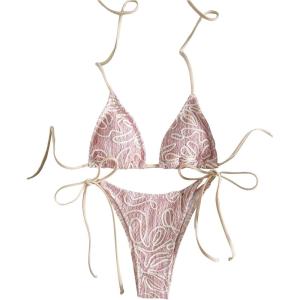 image:imageWomens 2 Piece Floral Bikini Sets Halter Triangle Bathing Suits Thongs Swimsuits Cheeky Swimwear Beach OutfitsPink