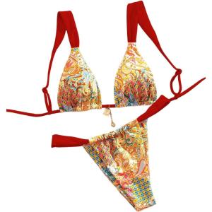 image:imageWomens 2 Piece Leopard Floral Bathing Suit Wireless Triangle Swimsuit High Waisted Bikini SetsPaisley Red