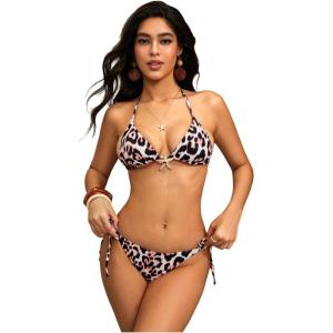 image:imageWomens 2 Piece Leopard Floral Bikini Sets Halter Triangle String Bathing Suit Starfish Metal SwimsuitsMulticolor Cheetah