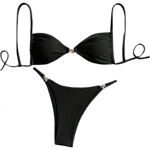 image:imageWomens 2 Piece Swimsuit Starfish Decor Padded Boho Bathing Suit Spaghetti Strap Bikini SetBlack
