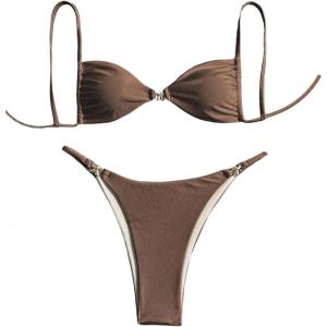 image:imageWomens 2 Piece Swimsuit Starfish Decor Padded Boho Bathing Suit Spaghetti Strap Bikini SetCoffee Brown