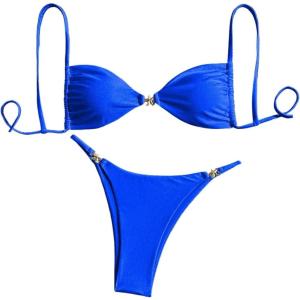 image:imageWomens 2 Piece Swimsuit Starfish Decor Padded Boho Bathing Suit Spaghetti Strap Bikini SetRoyal Blue