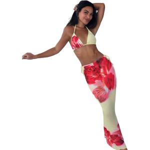 image:imageWomens 3 Piece Floral Swimsuit Halter Triangle String Bikini with Bodycon Beach Skirts Cover UpChampagne