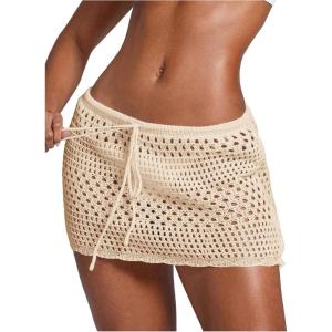 image:imageWomens Bathing Suit Cover Up Crochet Beach Skirt Knit Drawstring Sheer Mesh Swim Coverups SwimwearApricot