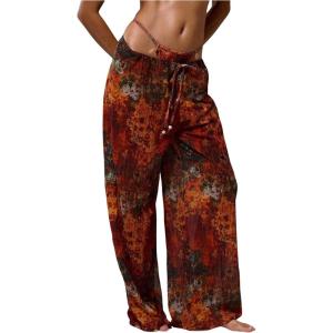 image:imageWomens Beach Cover Ups Drawstring Elastic Wide Leg Beach Pants Bathing Suit Cover Up for SwimwearBurnt Orange
