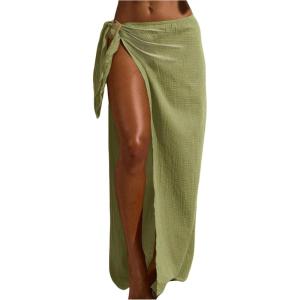 image:imageWomens Boho Buckle Bikini Cover Up Skirt High Slit Wrap Skirt Knot Side SarongGreen