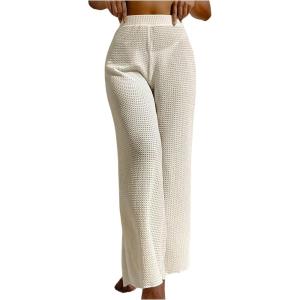 image:imageWomens Cover Up Beach Pants High Waist Sheer Mesh See Through Swimsuit Coverup Pants SwimwearBeige