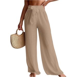 image:imageWomens Cover Up Beach Pants Tie Front Mesh Wide Leg Loose Bathing Suit Beach Cover Up PantsBrown Khaki